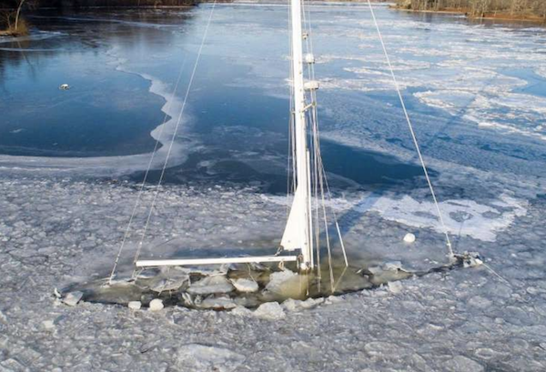 Sailboat Sunk in ice on CT River